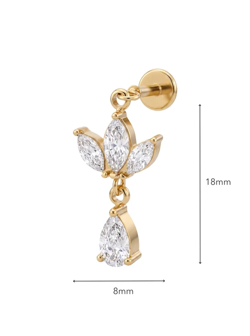 Kolczyk do piercingu labret, wiszące kryształki, stal pozłacana ST16054Z00