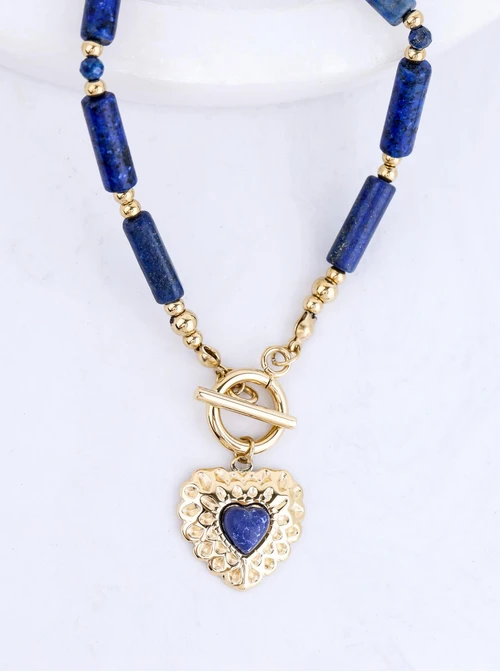 Naszyjnik serce, Lapis Lazuli, stal pozłacana S316206Z00