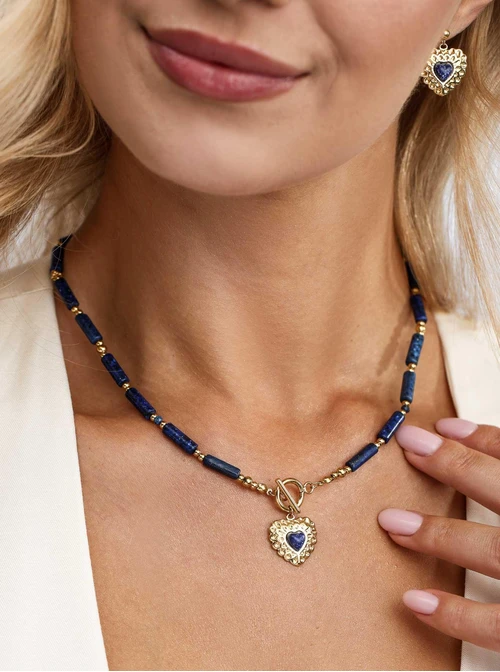 Naszyjnik serce, Lapis Lazuli, stal pozłacana S316206Z00