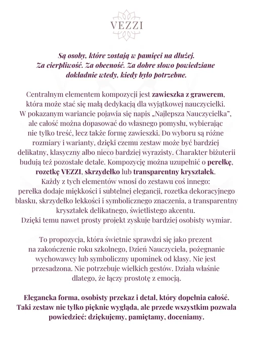 Zestaw biżuterii, Dzień Nauczyciela z możliwością grawerowania ZG00013Z00