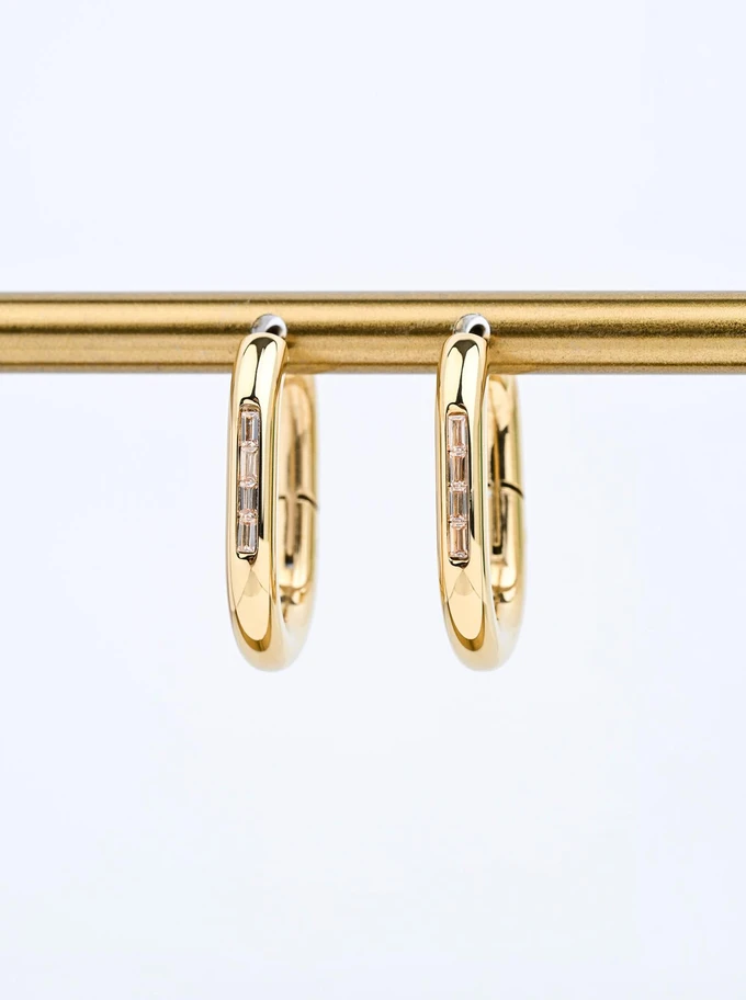 Kolczyki owalne, kremowe kryształki, stal pozłacana S216838Z13