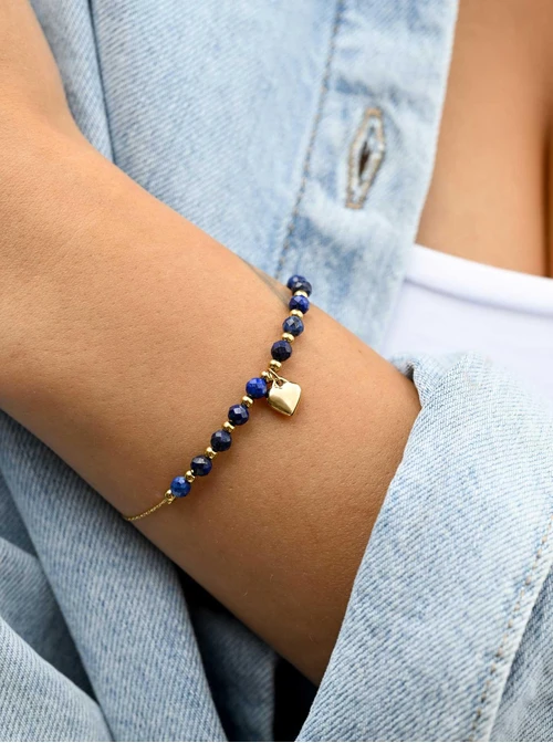 Bransoletka serduszko, Lapis Lazuli, stal pozłacana S116141Z00