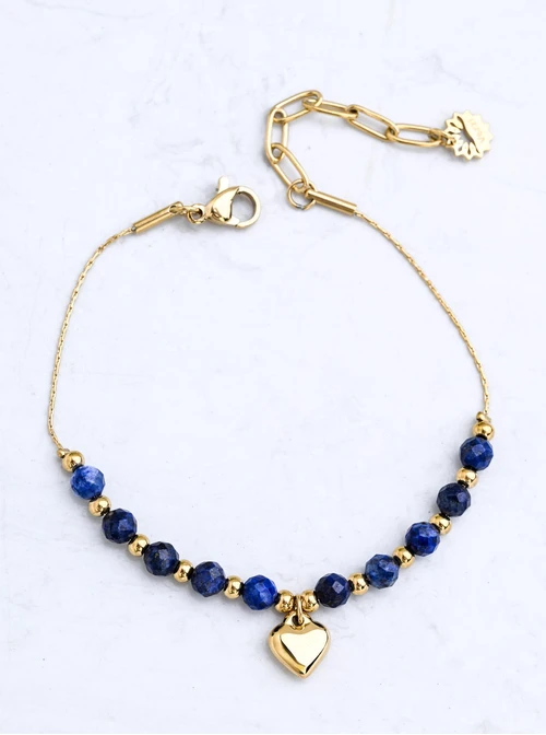 Bransoletka serduszko, Lapis Lazuli, stal pozłacana S116141Z00