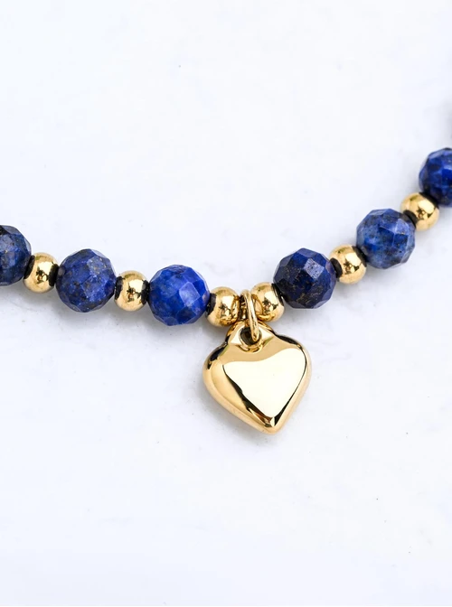 Bransoletka serduszko, Lapis Lazuli, stal pozłacana S116141Z00