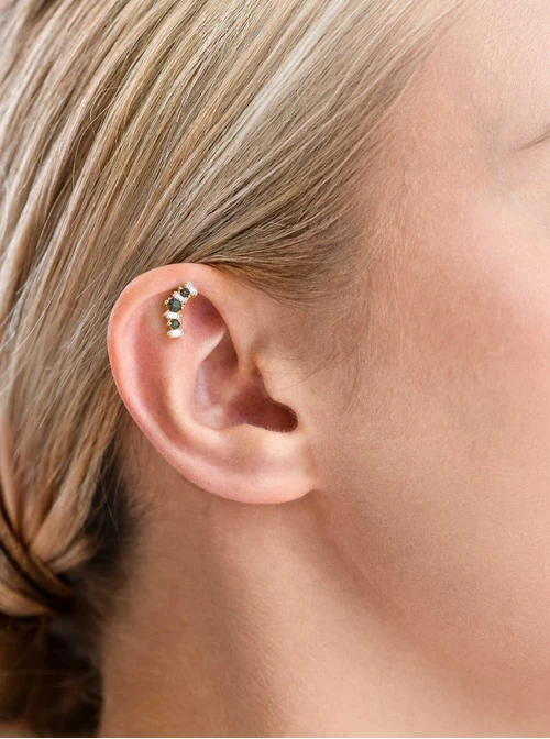 Kolczyk do piercingu labret, Jaspis, kryształki, stal pozłacana ST15748Z00