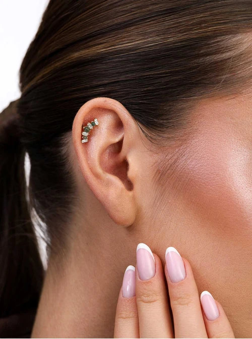 Kolczyk do piercingu labret, Jaspis, kryształki, stal pozłacana ST15748Z00