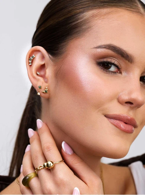 Kolczyk do piercingu labret, Jaspis, kryształki, stal pozłacana ST15748Z00