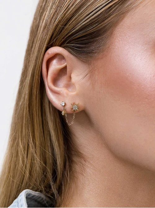 Kolczyk do piercingu labret, kryształki, stal pozłacana ST15850Z00
