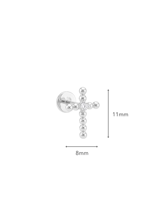 Kolczyk do piercingu labret, krzyżyk, kryształek, stal ST15935S02