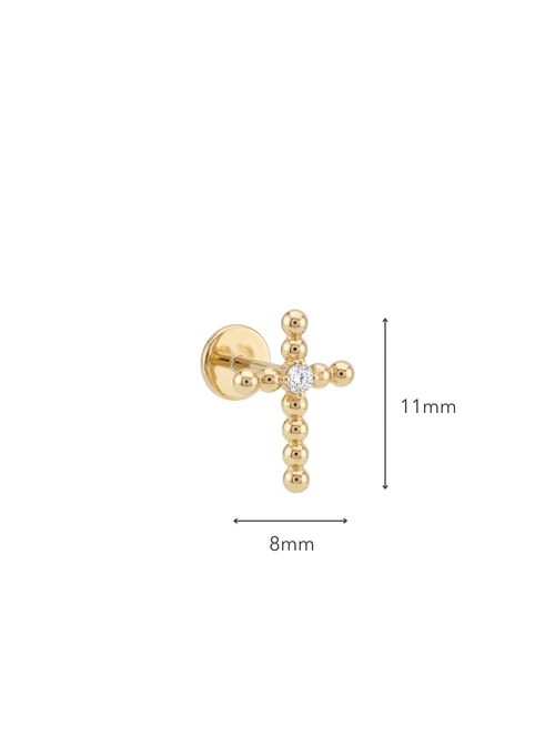 Kolczyk do piercingu labret, krzyżyk, kryształek, stal pozłacana ST15934Z00