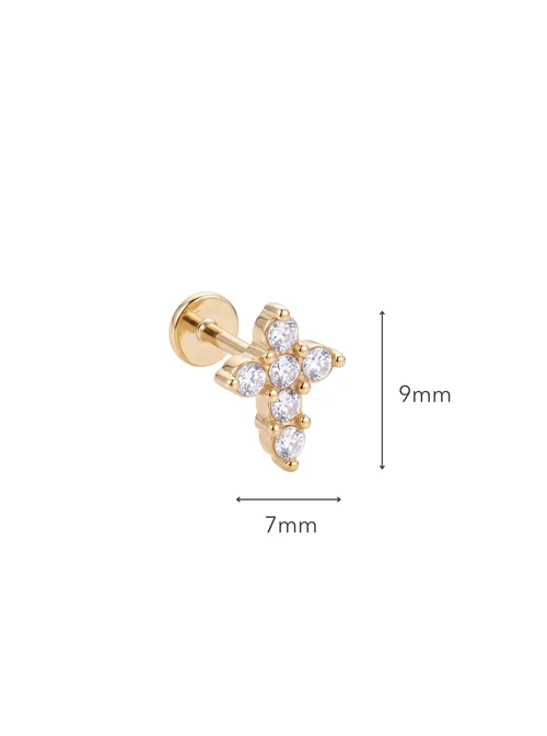 Kolczyk do piercingu labret, krzyżyk, kryształki, stal pozłacana ST15922Z00