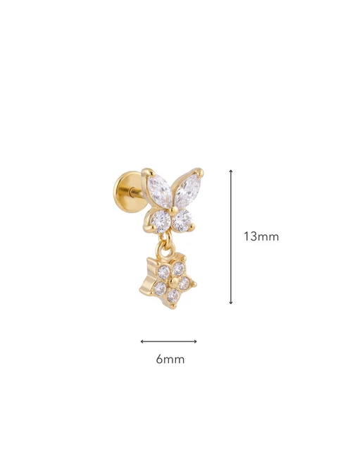 Kolczyk do piercingu labret, motylek, kwiatek, stal pozłacana ST16016Z00