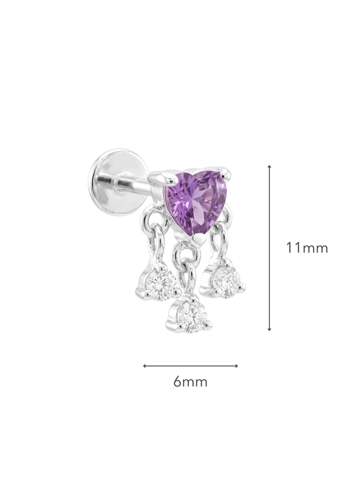 Kolczyk do piercingu labret, serce, wiszące kryształki, stal ST16087S00