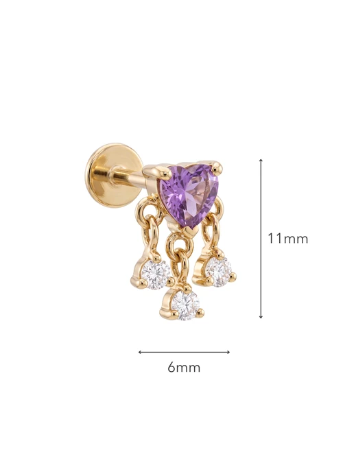 Kolczyk do piercingu labret, serce, wiszące kryształki, stal pozłacana ST16086Z00