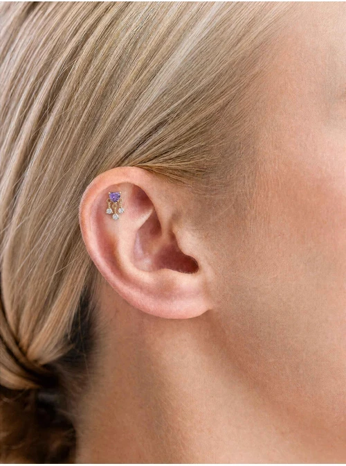 Kolczyk do piercingu labret, serce, wiszące kryształki, stal pozłacana ST16086Z00