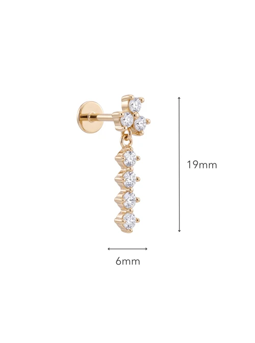 Kolczyk do piercingu labret, wiszące kryształki, stal pozłacana ST15940Z00