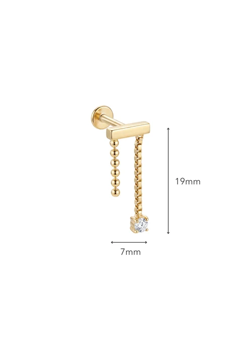 Kolczyk do piercingu labret, wiszący kryształek, stal pozłacana ST15874Z00