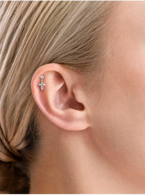 Kolczyk do piercingu labret, wiszący krzyżyk, stal ST15939S00