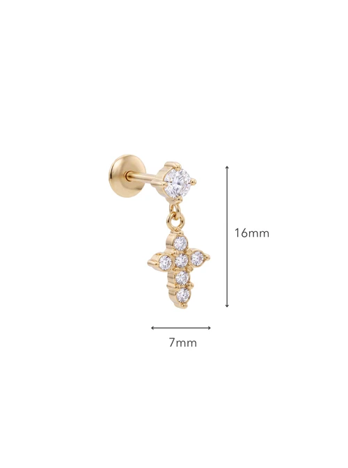 Kolczyk do piercingu labret, wiszący krzyżyk, stal pozłacana ST15938Z00