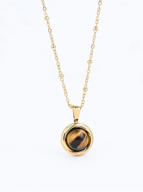 Naszyjnik Tygrysie Oko, stal pozłacana S316314Z00