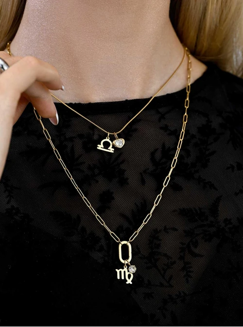 Zawieszka znak zodiaku Waga, stal pozłacana SC16527Z00-06