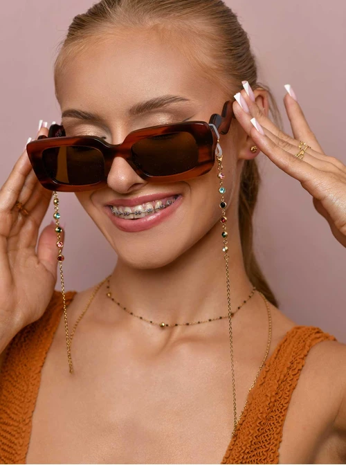 Łańcuszek do okularów, kolorowy, złoty S3V72943-1Z