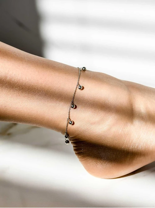 Bransoletka na kostkę kuleczki, srebrny S1V72119-S