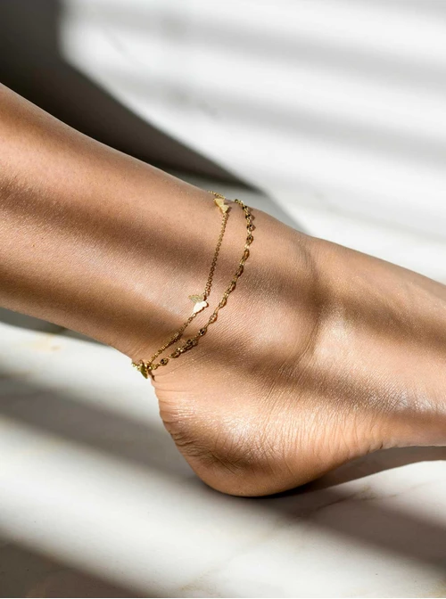 Bransoletka podwójna na kostkę, motylek, złoty S1V72104-Z