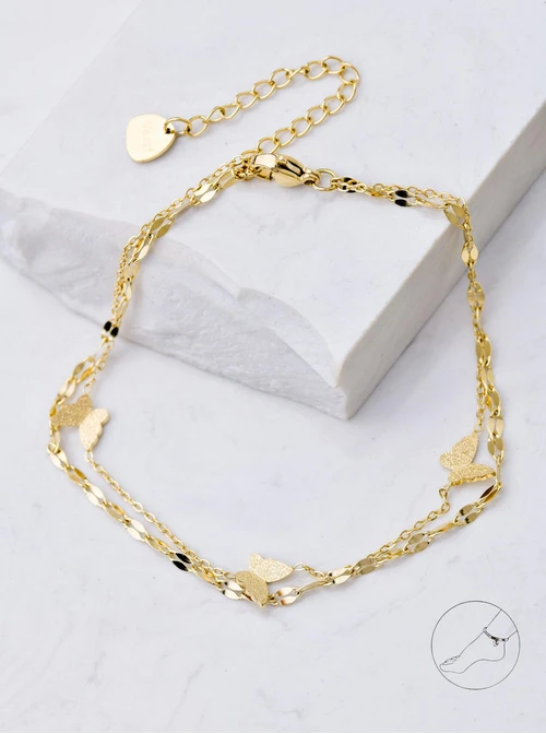 Bransoletka podwójna na kostkę, motylek, złoty S1V72104-Z