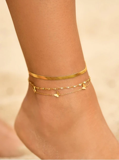 Bransoletka podwójna na kostkę, motylek, złoty S1V72104-Z