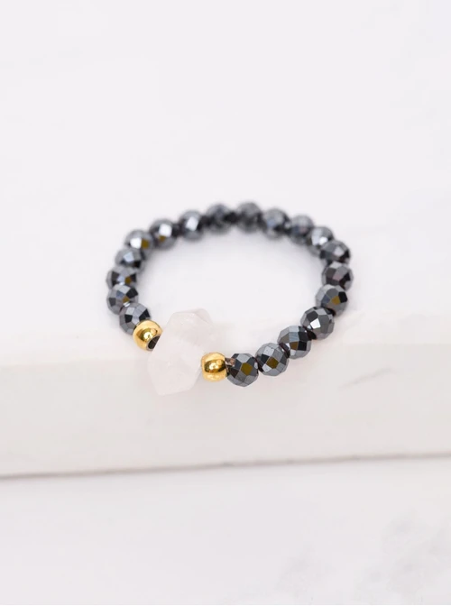 Pierścionek Kryształ Górski, grafitowy S400004Z4