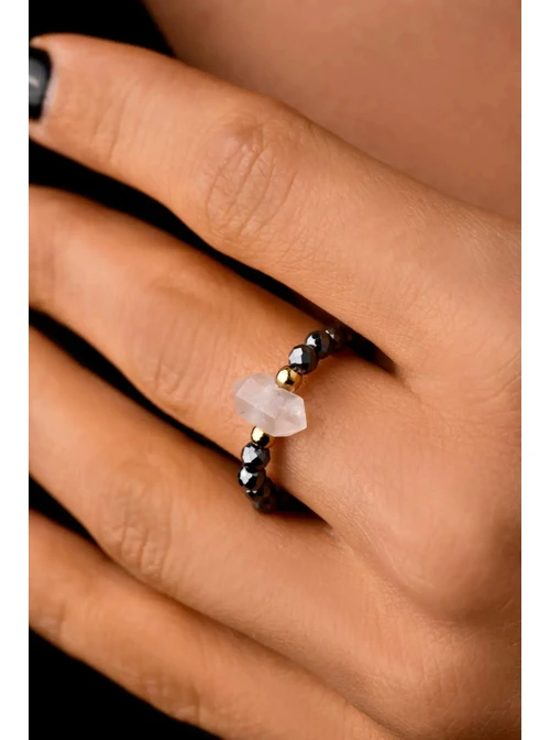 Pierścionek Kryształ Górski, grafitowy S400004Z4