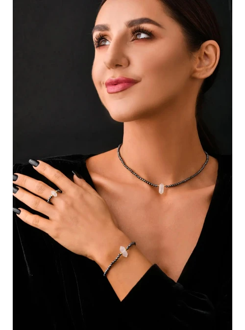 Pierścionek Kryształ Górski, grafitowy S400004Z4