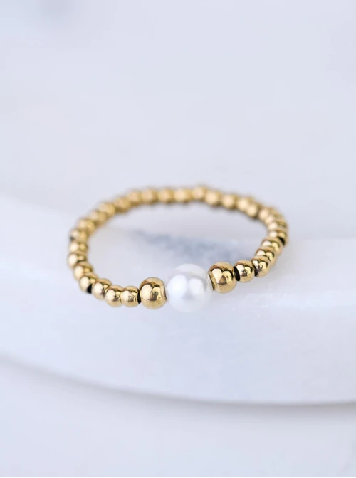 Pierścionek koraliki, perełka, złoty S4V70246-Z