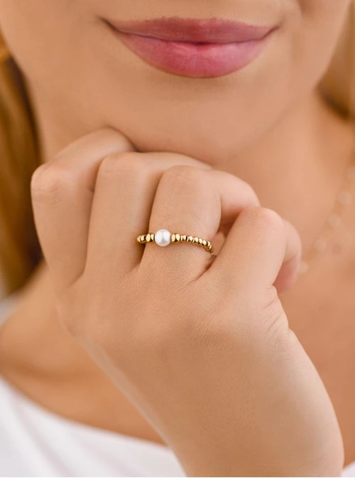 Pierścionek koraliki, perełka, złoty S4V70246-Z