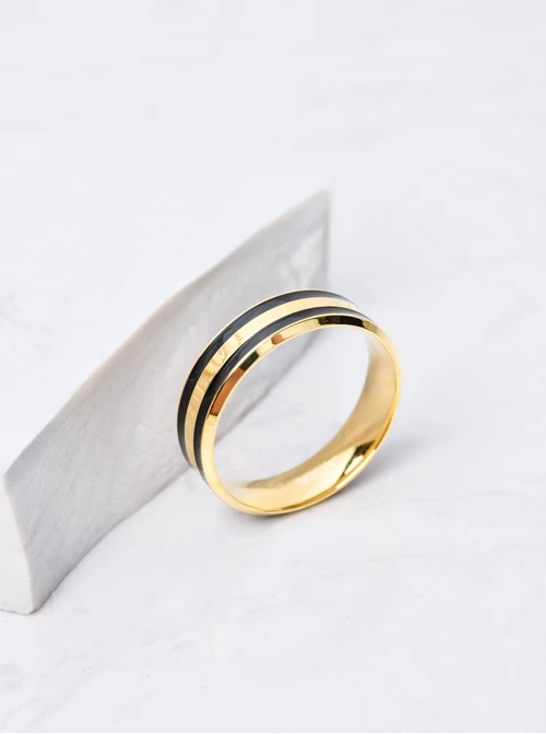 Pierścionek stal, złoty,czarny S4V70528