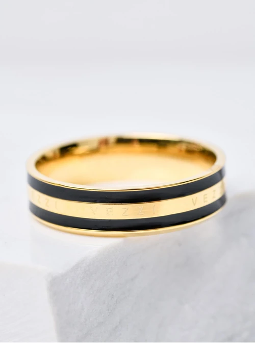 Pierścionek stal, złoty,czarny S4V70528
