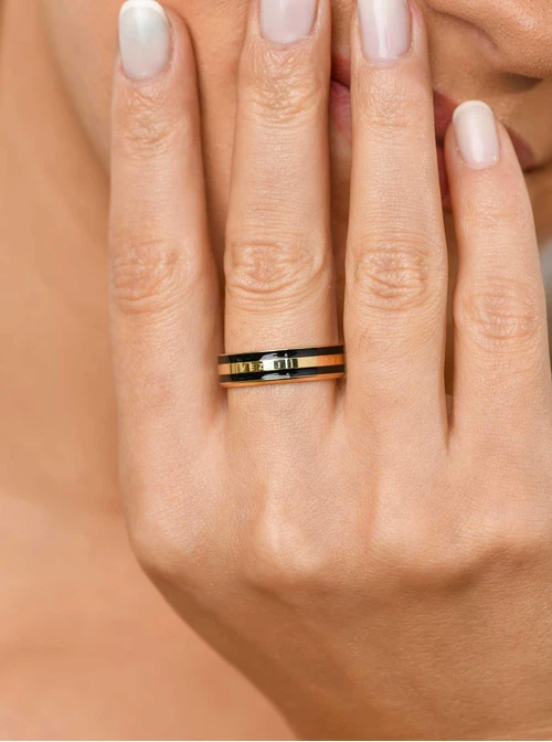 Pierścionek stal, złoty,czarny S4V70528