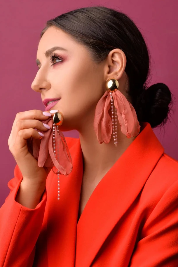 Kolczyki jedwabne, długie, ceglasty B2V70505-5