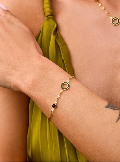 Bransoletka czarne kółeczko, złoty S100456Z01