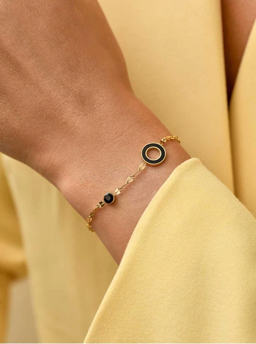 Bransoletka czarne kółeczko, złoty S100456Z01