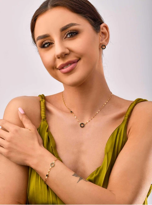 Bransoletka czarne kółeczko, złoty S100456Z01