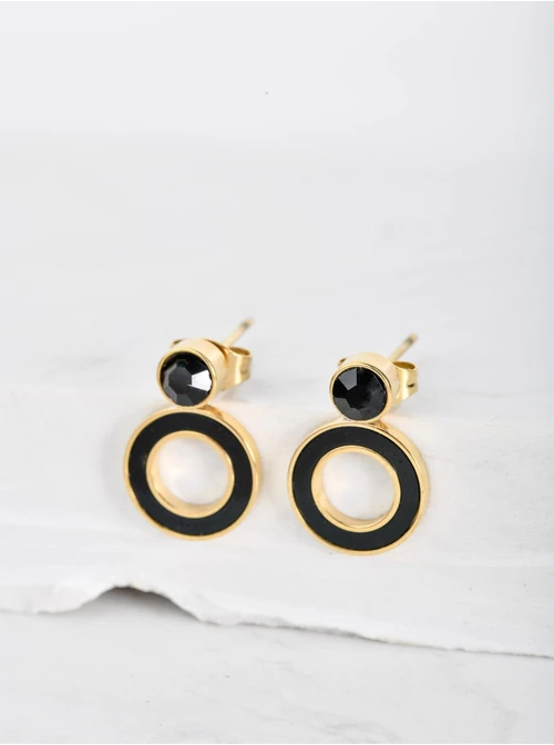 Kolczyki czarne kółeczka, złoty S200289Z01