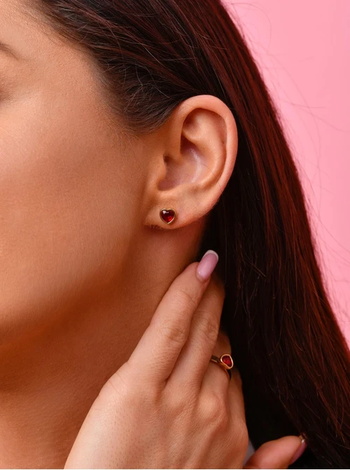 Kolczyki czerwone serduszka, złoty S200272Z03