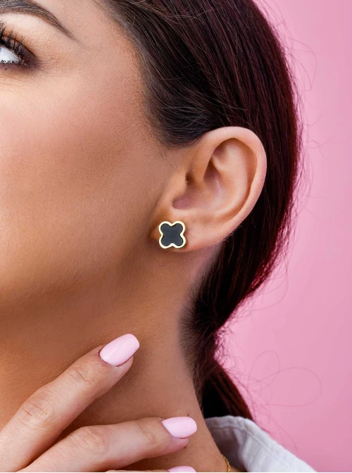 Kolczyki duże koniczynki, czarny, złoty S200239Z01