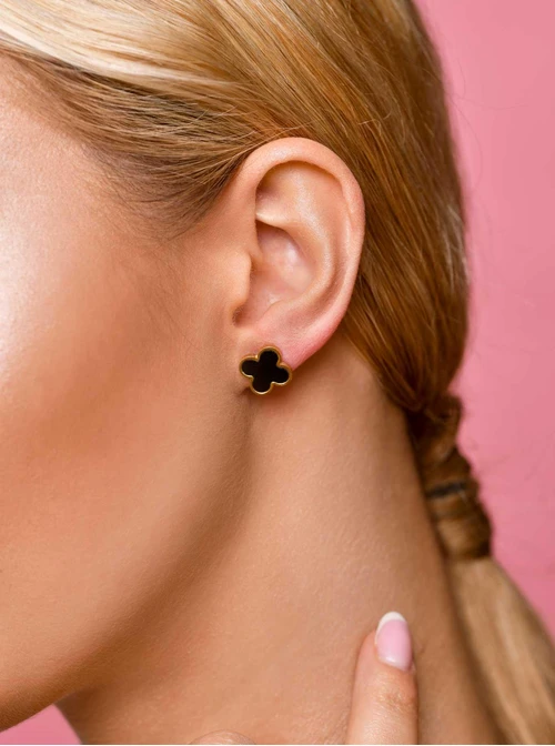 Kolczyki duże koniczynki, czarny, złoty S200239Z01