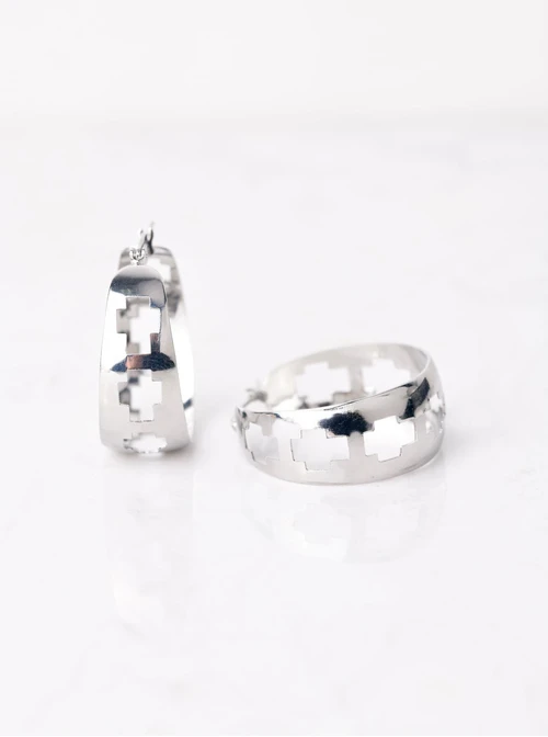 Kolczyki koła, krzyże, kolor srebrny S200032S00