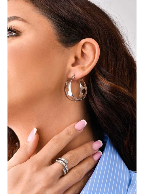 Kolczyki koła, krzyże, kolor srebrny S200032S00