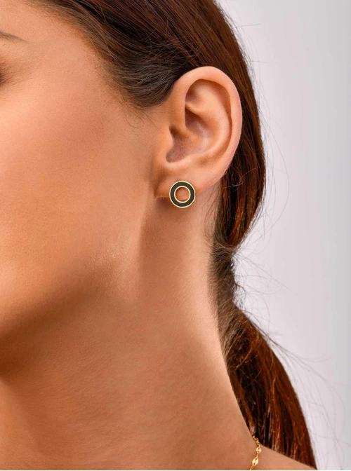 Kolczyki kółeczka, emalia, czarny,złoty S200290Z01