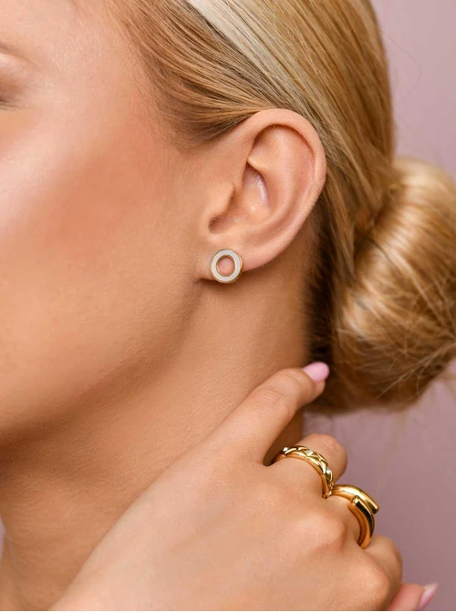 Kolczyki kółeczka, masa perłowa, złoty S200290Z02